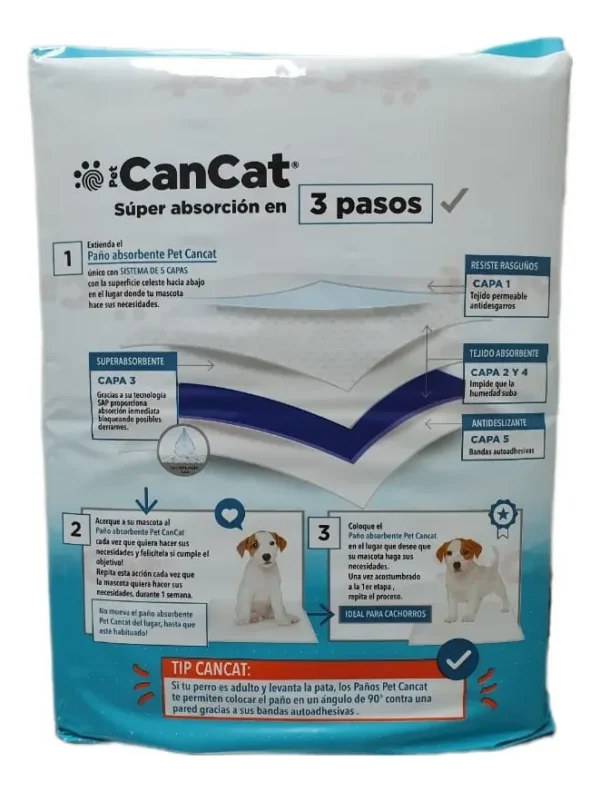 Cancat paños pañales entrenamiento perros 50 unidades 60x40cm