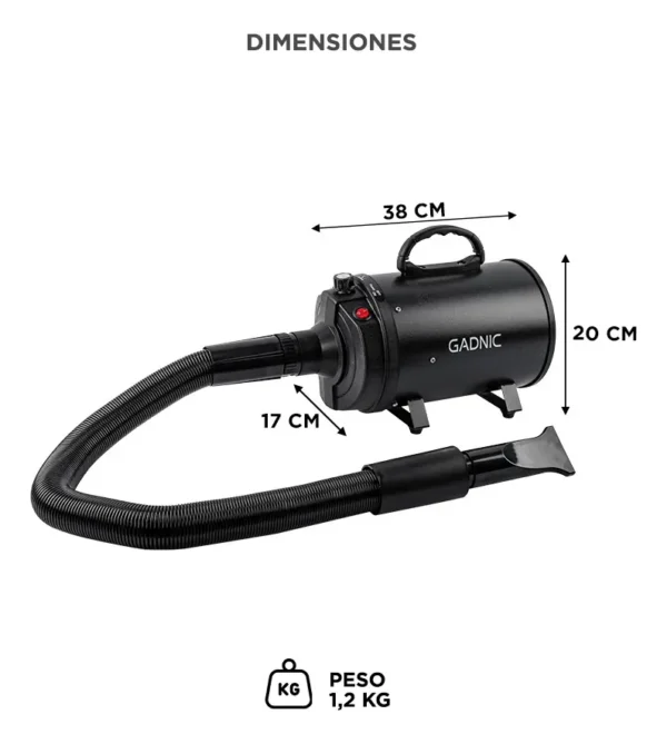 Turbina Secadora de Pelo para Perros Gadnic PD2000 2 Velocidades Boquillas Silencioso Manguera Flexible