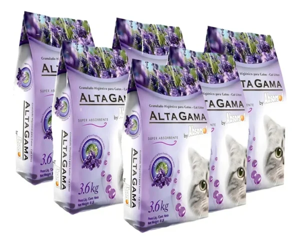 Piedras Sanitarias Alta Gama de Diatomea con Lavanda para Gato, Pack x6 de 3.6 kg