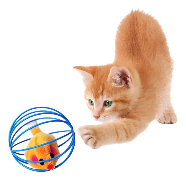 Juguete Para Gato Pelota Jaula Con Raton X2