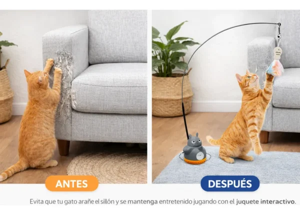 Juguete Interactivo Gatos Cañita Giratoria Plumas Rata