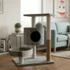 Gimnasio Rascador Para Gatos Jazak de 3 Niveles Con Cucha y Juguete Colgante Gris