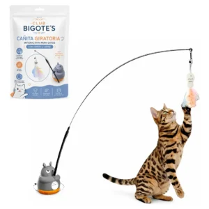 Juguete Interactivo Gatos Cañita Giratoria Plumas Rata