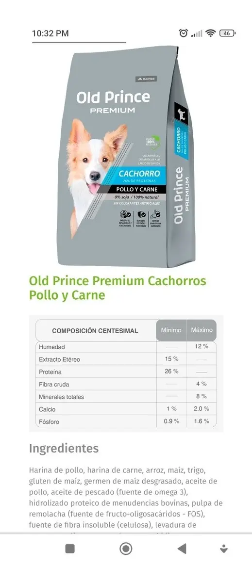 Alimento para Cachorros Old Prince Premium 15kg
