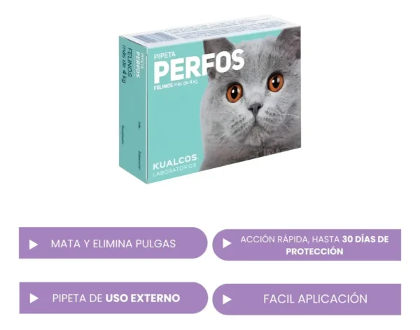 Pipeta Antipulgas para Gatos Perfos Kualcos +4 Kg Combo x5