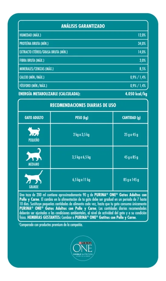 Alimento para Gatos Purina One Esterilizados Carne y Pollo x2Kg