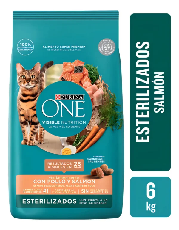 Alimento para Gatos Purina One Esterilizados Pollo y Salmón x6Kg