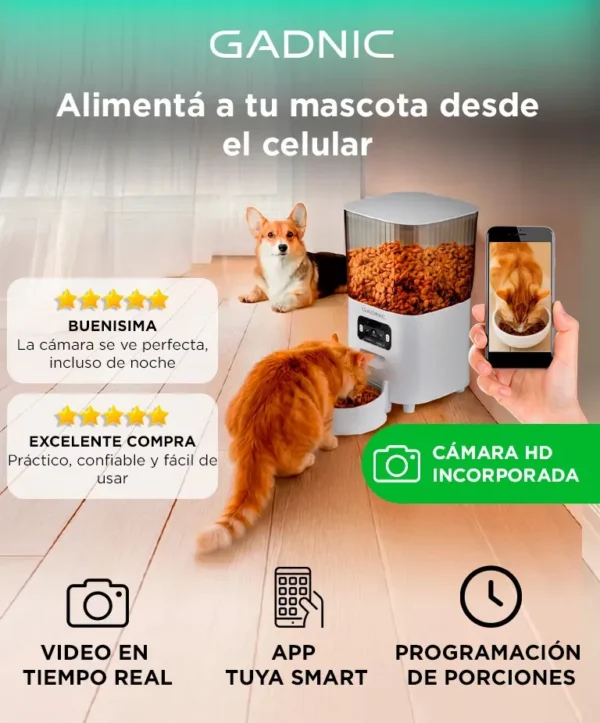 Comedero Automático para Mascotas Gadnic con App y WiFi 5 Litros Acero Inoxidable