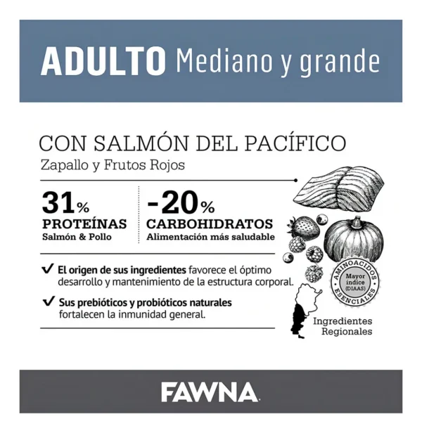 Alimento Fawna Perro Adulto Raza Mediana Salmón 15kg