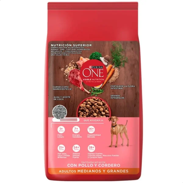 Alimento para Perros Purina One Adulto Medianos/Grandes Pollo y Cordero x2Kg