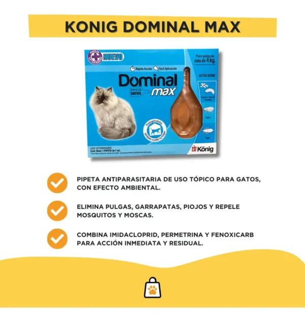 Pipeta Antipulgas para Gatos Dominal Max Konig +4 Kg Piojos y Larvas