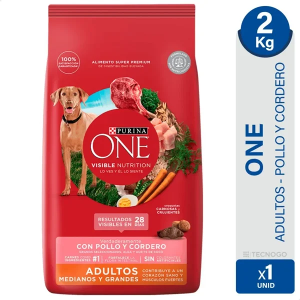 Alimento para Perros Purina One Adulto Medianos/Grandes Pollo y Cordero x2Kg