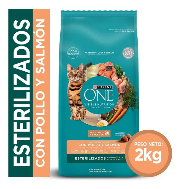 Alimento para Gatos Purina One Esterilizados Salmón x2Kg