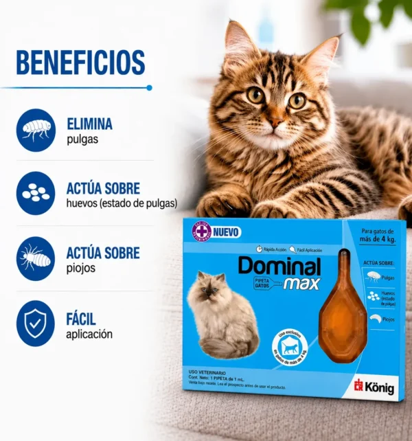 Pipeta Antipulgas para Gatos Dominal Max Konig +4 Kg