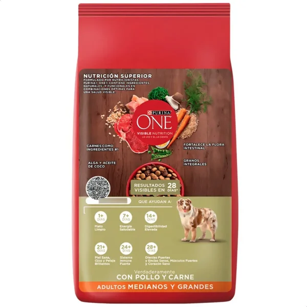 Alimento para Perros Purina One Adulto Medianos/Grandes Pollo y Carne x2Kg