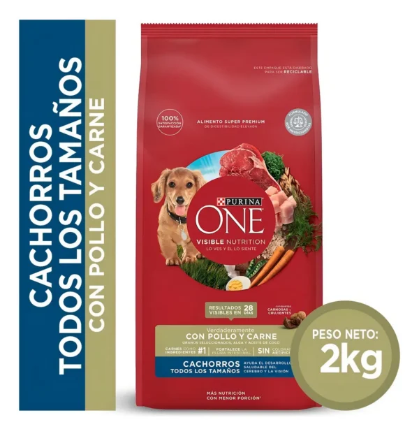 Alimento para Perros Cachorros Purina One Visible Nutrition Pollo y Carne x2Kg