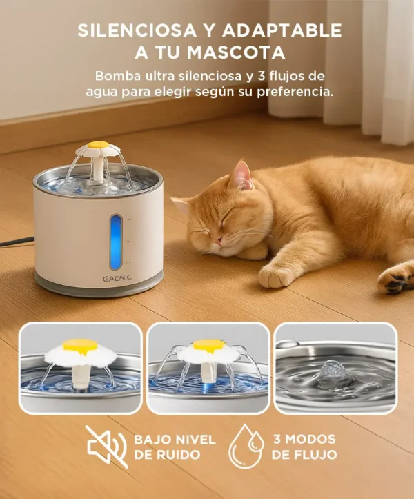 Fuente de Agua Recirculante para Perros y Gatos Gadnic 2.4L con Luz LED