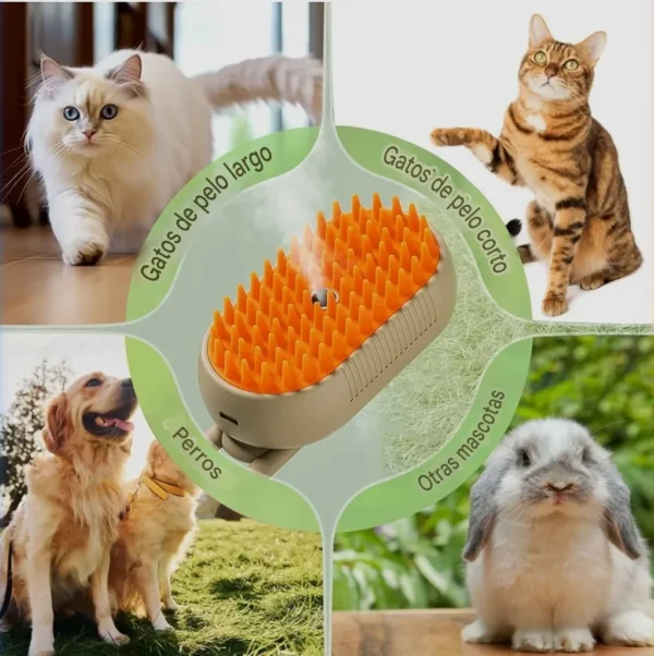 Cepillo a Vapor para Perros y Gatos Masajeador Saca Pelos