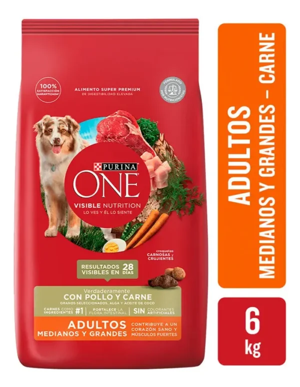 Alimento para Perros Purina One Mediano y Grande Carne x6Kg