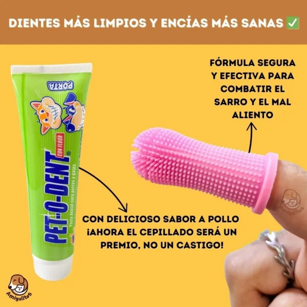 Pasta Dental para Perros y Gatos con Cepillo de Silicona y Estuche