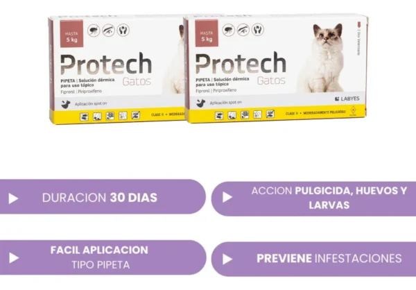 Pipeta Antipulgas para Gatos Protech Labyes 2 a 5 Kg Combo x2
