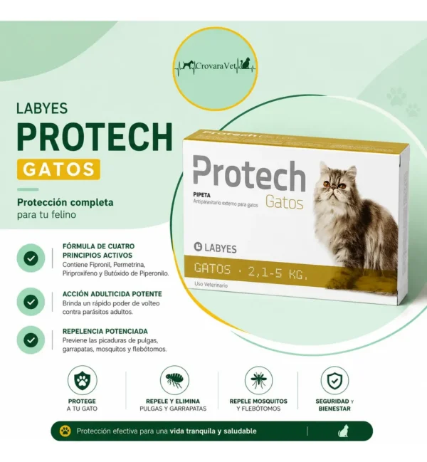 Pipeta Antipulgas para Gatos Protech Labyes 2,1 a 5 Kg