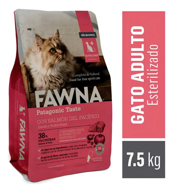 Alimento Fawna Gato Adulto Esterilizado 7.5kg Salmón, Pollo y Vegetales