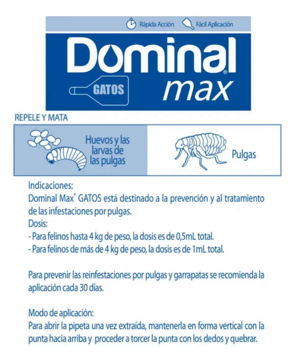 Pipeta Antipulgas para Gatos Dominal Max Konig +4 Kg Piojos y Larvas