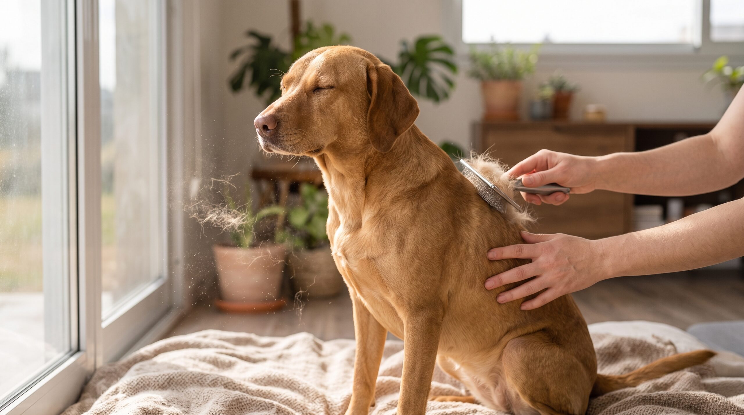 Perro sobre una cama, cuidado en casa