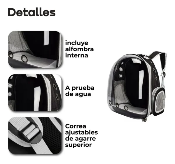 Mochila Transportadora Para Mascotas Cápsula Transparente Waggs Color Gris