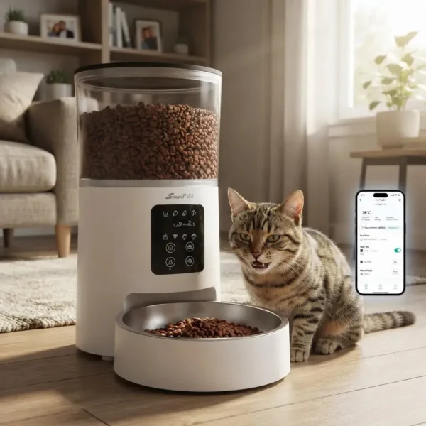 Comedero Automático Para Mascotas Wifi Interactivo Smart-Tek Pf150 4kg Color Blanco