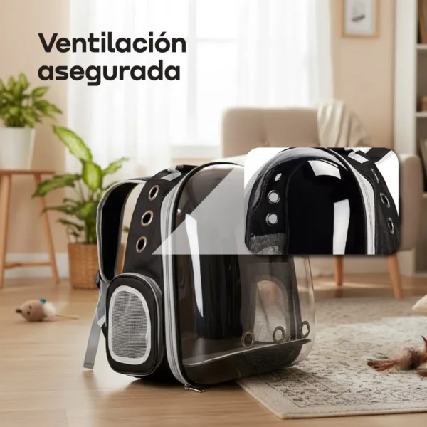 Mochila Transportadora Para Mascotas Cápsula Transparente Waggs Color Gris