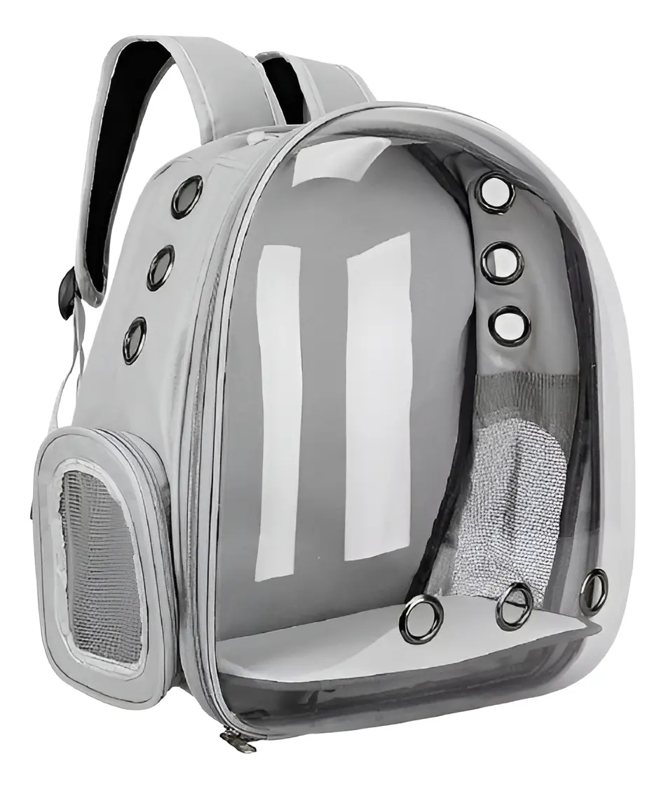 Mochila Transportadora Para Mascotas Cápsula Transparente Waggs Color Gris
