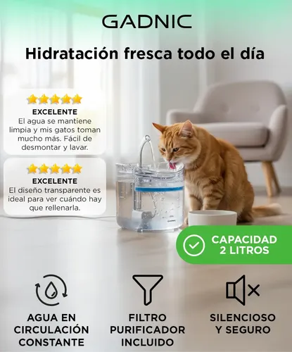 Bebedero Automático Para Mascotas Recirculante Silencioso Gadnic Pb4040 Filtro Reemplazable