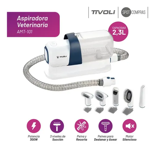 Aspiradora Y Cortadora De Pelo Para Mascotas Tivoli 2 En 1 Con 6 Accesorios