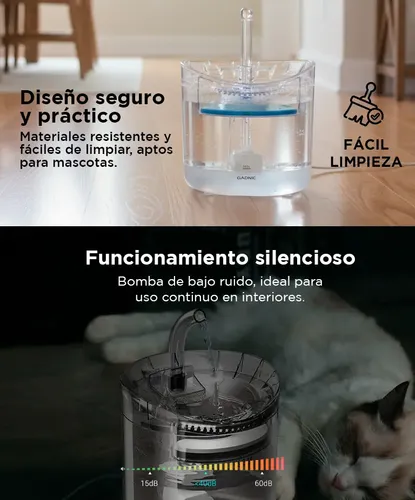 Bebedero Automático Para Mascotas Recirculante Silencioso Gadnic Pb4040 Filtro Reemplazable