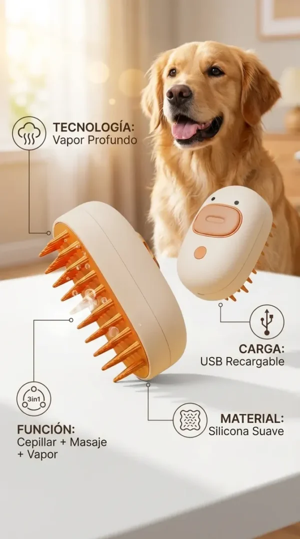 Cepillo A Vapor 3 En 1 USB para Perros y Gatos Silicona