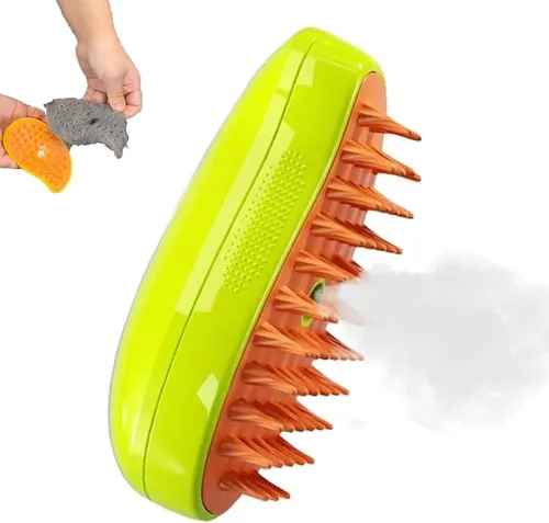 Cepillo A Vapor 3 En 1 para Mascotas con Spray y Masajeador Verde