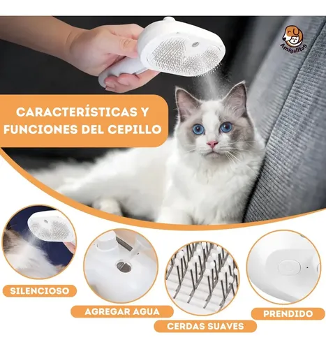 Cepillo A Vapor Autolimpiante para Perros y Gatos Amigalitos Suave