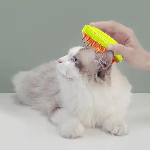 Cepillo A Vapor 3 En 1 para Mascotas con Spray y Masajeador Verde