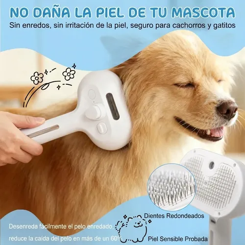 Cepillo Peine A Vapor Recargable para Perros y Gatos Blanco