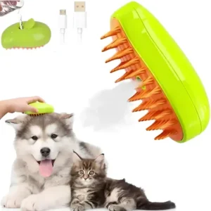 Cepillo A Vapor 3 En 1 para Mascotas con Spray y Masajeador Verde
