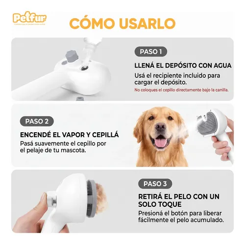 Cepillo A Vapor Profesional para Perros y Gatos Pet Fur Metal Blanco