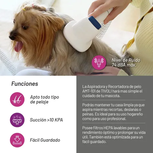 Aspiradora Y Cortadora De Pelo Para Mascotas Tivoli 2 En 1 Con 6 Accesorios