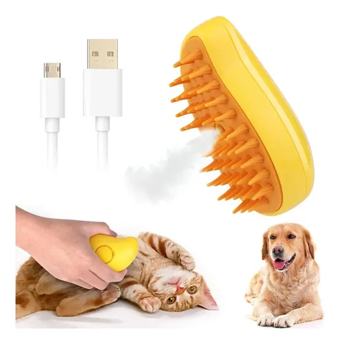 Cepillo A Vapor 3 En 1 Tipo Guante para Perros y Gatos Newtek Amarillo