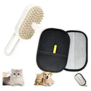 Kit Cepillo A Vapor + Guante para Perros y Gatos VeloPet Blanco y Negro
