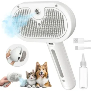Cepillo Peine A Vapor Recargable para Perros y Gatos Blanco