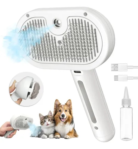 Cepillo Peine A Vapor Recargable para Perros y Gatos Blanco
