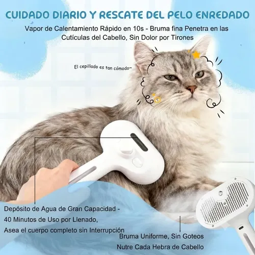 Cepillo Peine A Vapor Recargable para Perros y Gatos Blanco