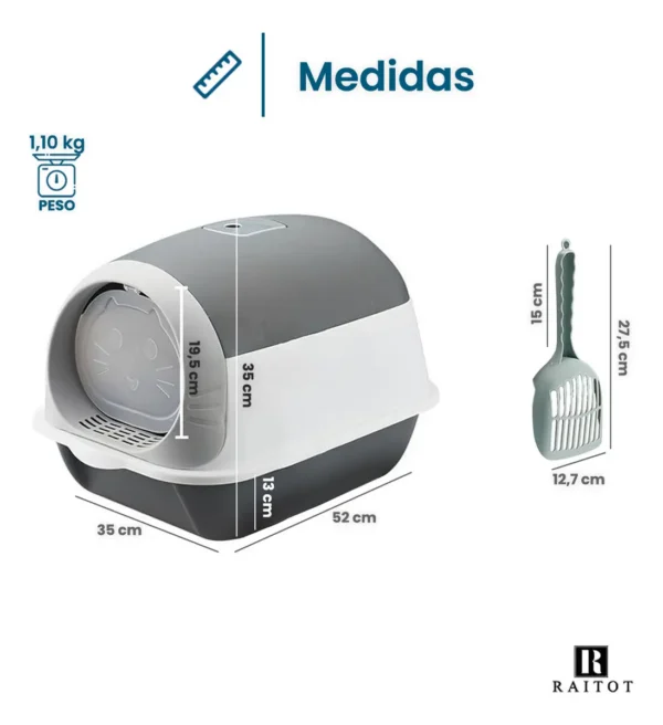 Arenero Litera Cerrada para Gatos Antiolor Gris